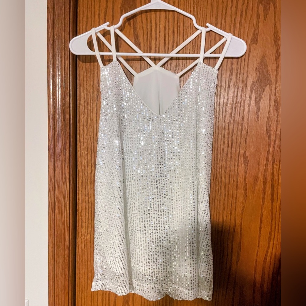 White Sequin Sleeveless Top